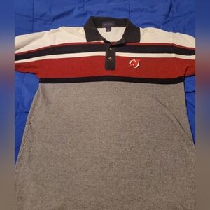 New Jersey Devils Hockey Antigua Red White Black Striped Golf Polo Large